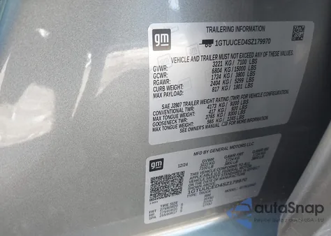 2025 GMC Sierra 1500 4Wd Short Box Elevation With 3Sb from USA, damaged, VIN 1GTUUCED4SZ179970